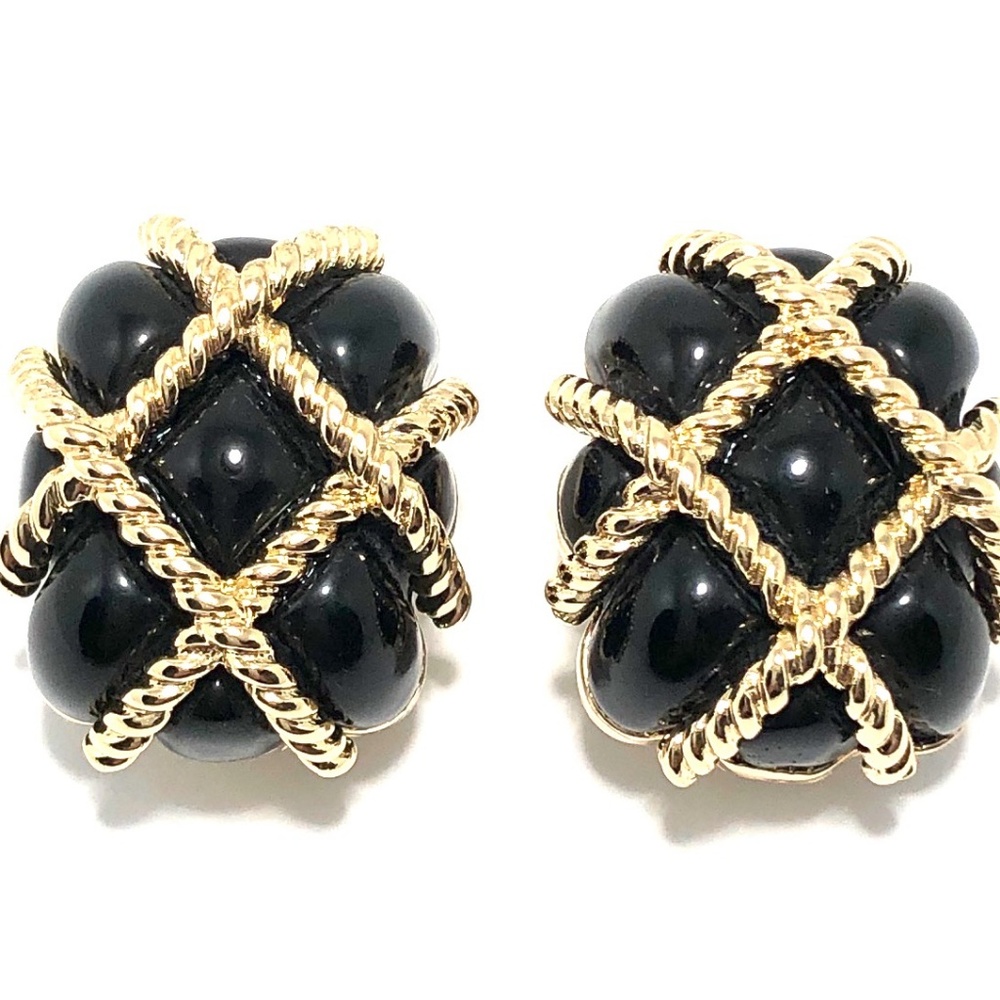 KENNETH JAY LANE, GOLD ROPE QUILTED RESIN CLIP EAR - Picture 4 of 9